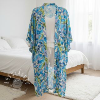 Viskóza SATIN Giselle blue digital print