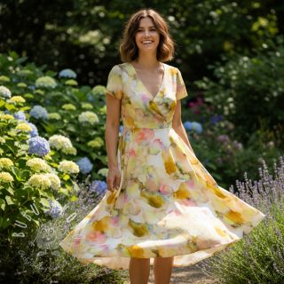 Viskóza SATIN Ambre yellow digital print