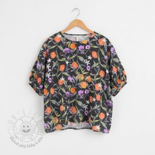 Viskóza SATIN Leaves and oranges digital print