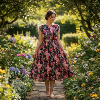 Viskóza SATIN Night flowers black digital print