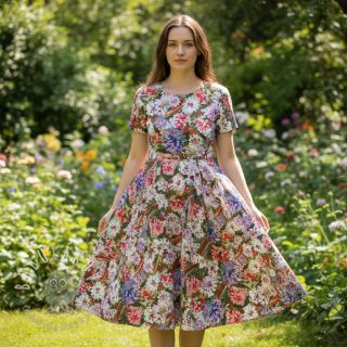 Viskóza SATIN Old fashion flowers digital print