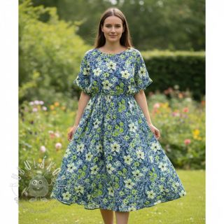 Viskóza SATIN Blue flowers digital print