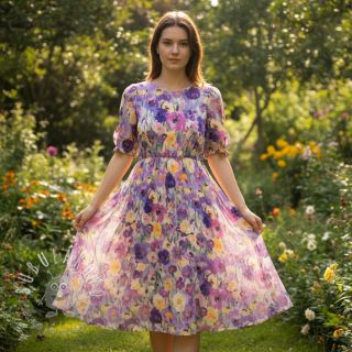 Viskóza SATIN Lavender flowers digital print