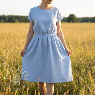 Ľan s bavlnou Fishbone light blue