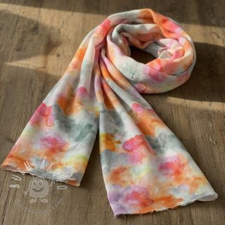 Ľan s bavlnou Abstract flowers RAMIE orange digital print