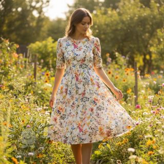 Ľan s bavlnou Pretty florals deisgn A digital print