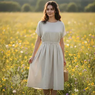 Ľan s bavlnou Lira mini stripe beige