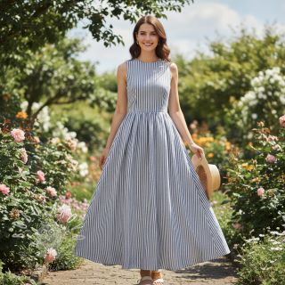 Ľan s bavlnou Lira big stripe jeans