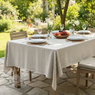 Ľan s bavlnou Lira big stripe beige