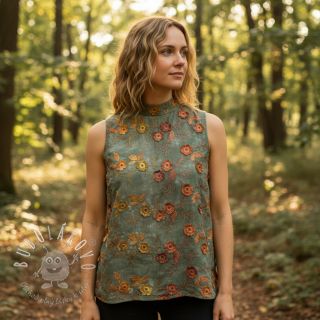 Bavlnená látka TIE DYE EMBROIDERY Poppy design O