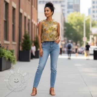 Bavlnená látka TIE DYE EMBROIDERY Poppy design P