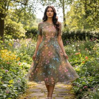 Bavlnená látka TIE DYE EMBROIDERY Poppy design N