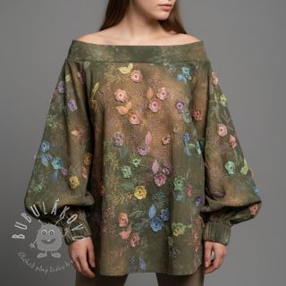 Bavlnená látka TIE DYE EMBROIDERY Poppy design N