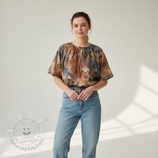 Bavlnená látka TIE DYE EMBROIDERY Poppy design M