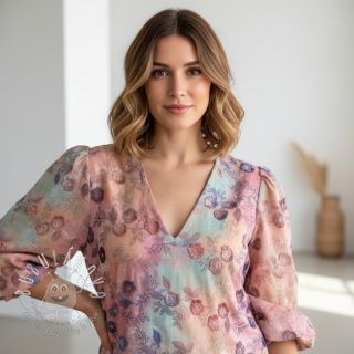 Bavlnená látka TIE DYE EMBROIDERY Poppy design R