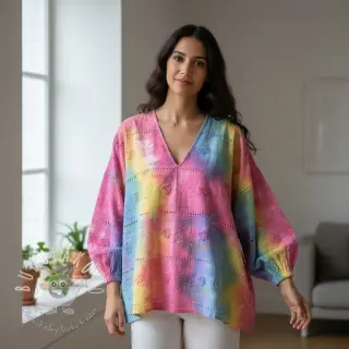 Bavlnená látka EMBROIDERY Tie dye Della design B