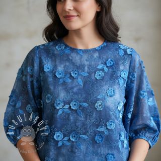 Bavlnená látka TIE DYE EMBROIDERY Poppy design L