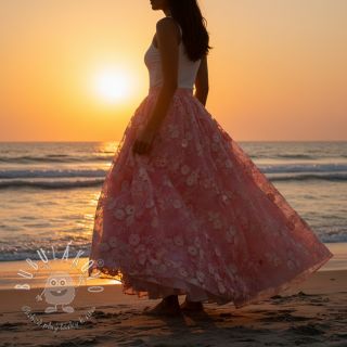 Bavlnená látka TIE DYE EMBROIDERY Poppy design K