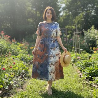 Bavlnená látka TIE DYE EMBROIDERY Poppy design I