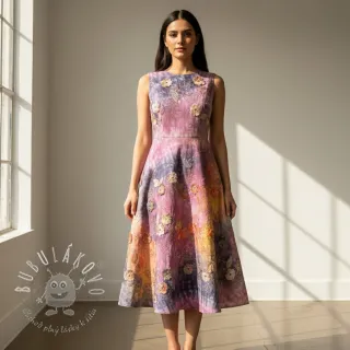 Bavlnená látka TIE DYE EMBROIDERY Poppy design E