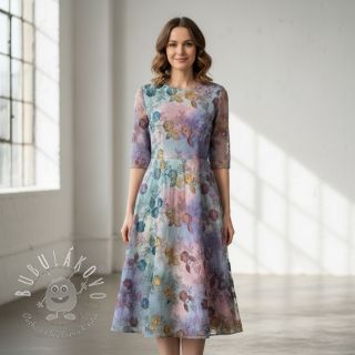 Bavlnená látka TIE DYE EMBROIDERY Poppy design C