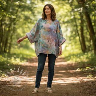 Bavlnená látka TIE DYE EMBROIDERY Poppy design C