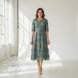 Bavlnená látka TIE DYE EMBROIDERY Poppy design B