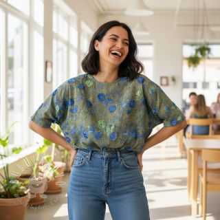 Bavlnená látka TIE DYE EMBROIDERY Poppy design B