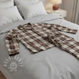 Bavlnená látka YARN DYED CHECK BRUSHED brown