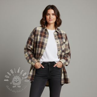 Bavlnená látka YARN DYED CHECK BRUSHED brown