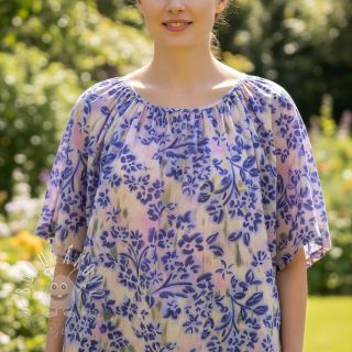 Bavlnená látka SATIN Purple flowers digital print