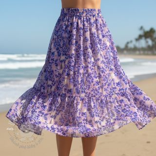 Bavlnená látka SATIN Purple flowers digital print