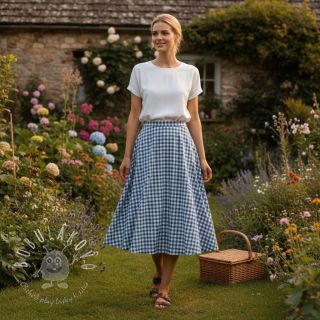 Bavlnená látka Check blue