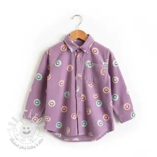 Bavlnená látka FLANNEL Happy faces lavender