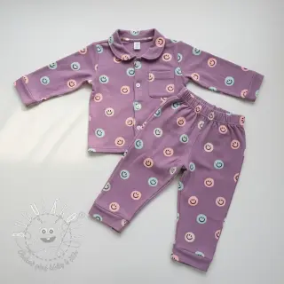 Bavlnená látka FLANNEL Happy faces lavender