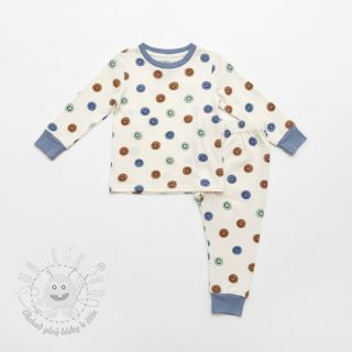 Bavlnená látka FLANNEL Happy faces off white green