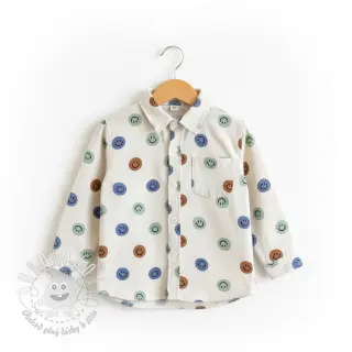 Bavlnená látka FLANNEL Happy faces off white green