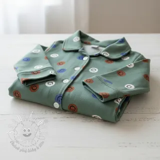 Bavlnená látka FLANNEL Happy faces army green