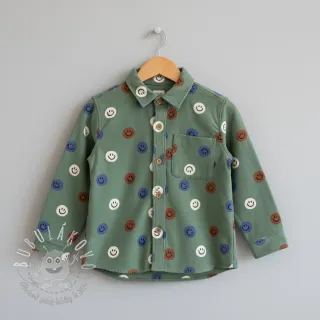 Bavlnená látka FLANNEL Happy faces army green