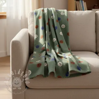 Bavlnená látka FLANNEL Happy faces army green
