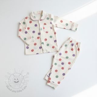 Bavlnená látka FLANNEL Happy faces off white lilac