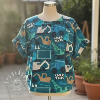 Bavlnená látka Vehicles petrol digital print