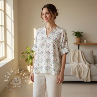 Bavlnená látka Flowers Tara off white design A digital print