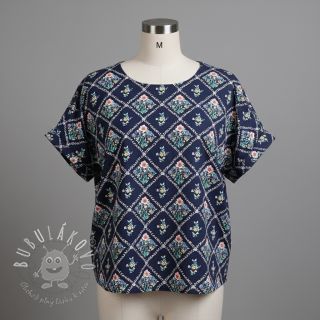 Bavlnená látka Flowers Tara navy design A digital print