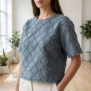 Bavlnená látka s ľanom Vintage Fringe Diamonds blue