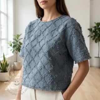 Bavlnená látka s ľanom Vintage Fringe Diamonds blue