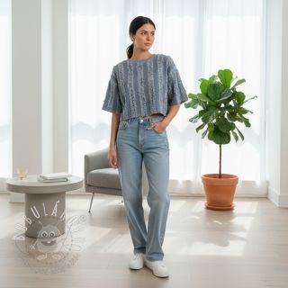 Bavlnená látka s ľanom Vintage Fringe Stripe blue