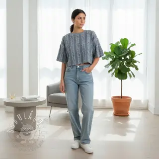 Bavlnená látka s ľanom Vintage Fringe Stripe blue
