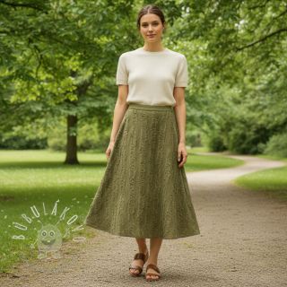 Bavlnená látka s ľanom Vintage Fringe Stripe army