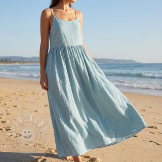 Bavlnená látka s ľanom PREMIUM ocean blue